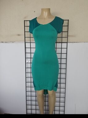 Alythea Teal Two-Tone Cap Sleeve Midi Dress